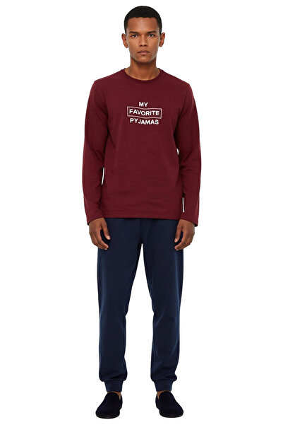 PayBuy Men's Anthracite Crew Neck Slogan Printed Pajama Set Functional Durable Quality Stylish