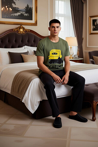 PayBuy Cat in a Box Printed Khaki Men's Pajama Set Functional Durable Quality Comfortable Stylish