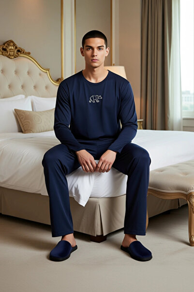 PayBuy Men's Embroidered Crew Neck Long Sleeve Pajama Set Functional Durable Quality Modern