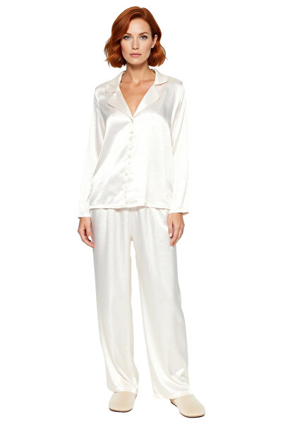 PayBuy Women's Zebra Patterned Satin Shirt and Pants Pajama Set Functional Durable Quality Stylish