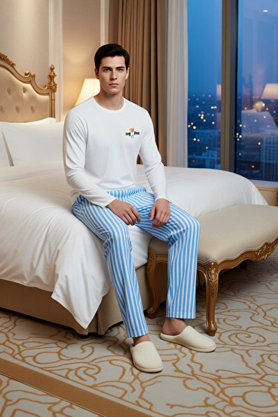 PayBuy Men's Teddy Bear Printed Crew Neck Long Sleeve Pajama Set Functional Durable Quality