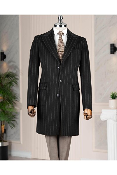 TerziAdemAltun Italian Style S Slim Fit Peaked Lapel Wool Blended Cashmere Me...