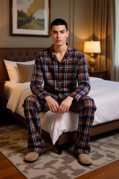 PayBuy Ανδρικό σετ πιτζάμες καρό με μακρυμάνικο πουκάμισο και παντελόνι Λειτουργικό ανθεκτικό και ποιοτικό άνετο