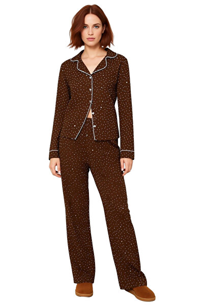 PayBuy Γυναικείο σετ πιτζάμες μουσελίνας με σχέδιο καρδιάς με γιακά πουκάμισο με μακρύ μανίκι Λειτουργικό ανθεκτικό άνετο