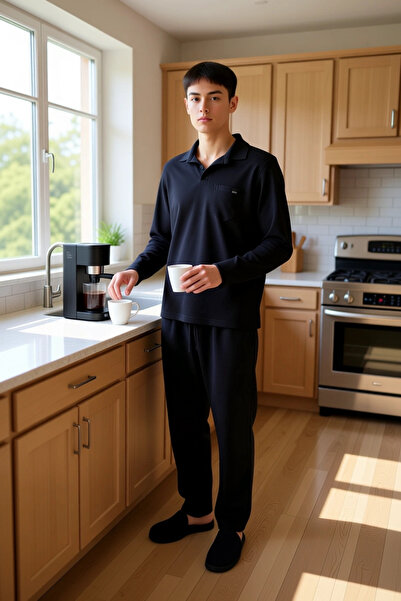 PayBuy Men's Waffle Textured Polo Neck Pajama Set Functional Durable Quality Comfortable Modern