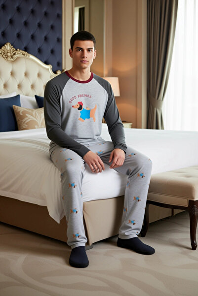 PayBuy Ανδρικό σετ πιτζάμες με μανίκια με λαιμόκοψη με τύπωμα με λαιμόκοψη, λειτουργικό, ανθεκτικό, καλής ποιότητας και κομψό