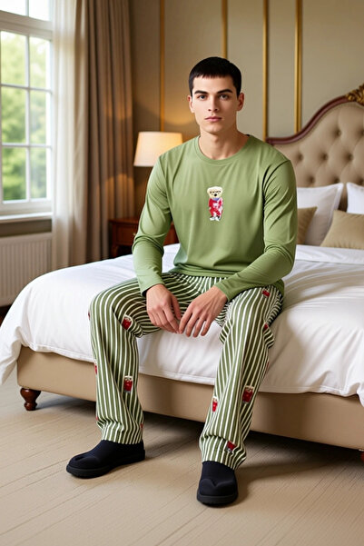 PayBuy Men's Teddy Bear Crew Neck Long Sleeve Pajama Set Functional Durable Quality Comfortable