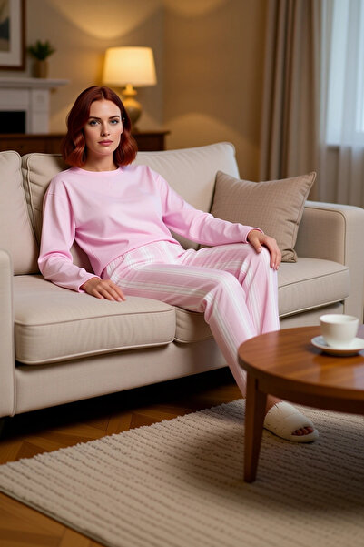 PayBuy Women's Anthracite Striped Cotton Pajama Set Functional Durable Quality Comfortable Casual