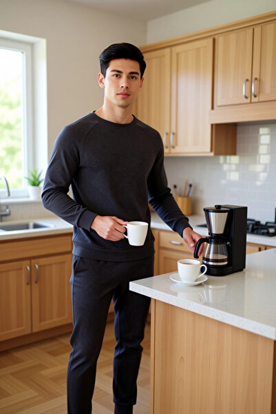 PayBuy Ανδρικό σετ πιτζάμες με υφαντό βάφλα με λαιμόκοψη σε σχήμα V, ανοιχτό χακί, λειτουργικό, ανθεκτικό, ποιοτικό και άνετο