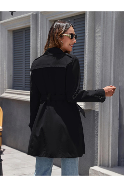 Wantdo Women's Spring Windproof Caban Jacket with Shoulder Buttons Epaulet - Black 42