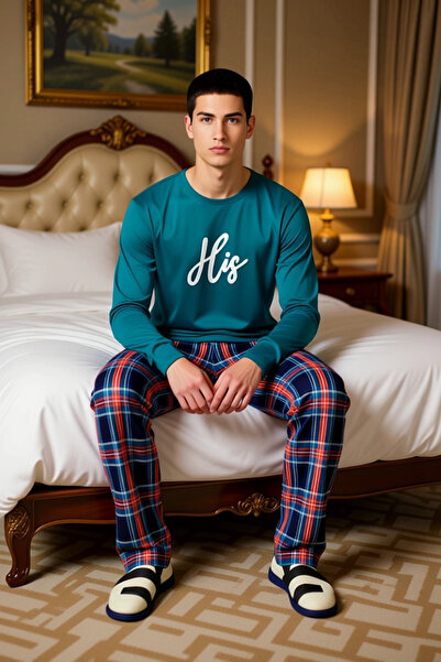 PayBuy Ανδρικό σετ πιτζάμες με καρό σχέδιο ανθρακί με λαιμόκοψη, λειτουργικό, ανθεκτικό, κομψό