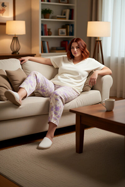 PayBuy Γυναικείο σετ πιτζάμες με λουλουδάτο σχέδιο με λαιμόκοψη σε σχήμα V με...