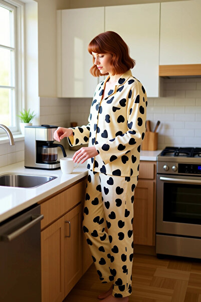 PayBuy Women's Heart Patterned Shirt Collar Pajama Set Functional Durable Quality Comfortable Casual