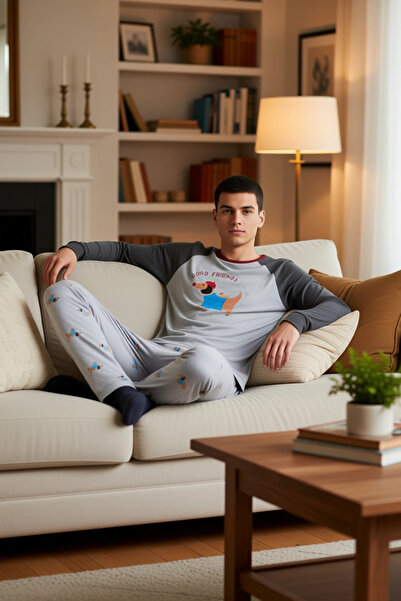 PayBuy Ανδρικό σετ πιτζάμες με μανίκια με λαιμόκοψη με τύπωμα με λαιμόκοψη, λειτουργικό, ανθεκτικό, καλής ποιότητας και κομψό