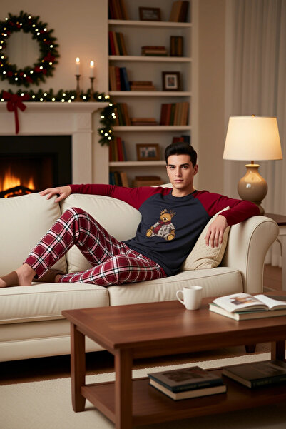 PayBuy Erkek Ayıcık Baskılı Ekose Pijama Takımı Fonksiyonel Dayanıklı Kalitel...