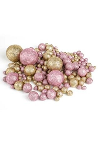 SHOPIENS Globuri decorative de Crăciun din spumă de șampanie roz-bej cu sclip...