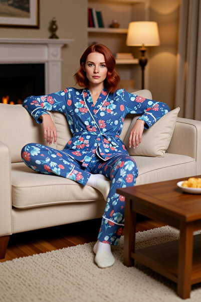 PayBuy Set de pijamale din material subțire pentru femei, cu decolteu în V, cu modele florale, funcțional, durabil, de calitate, confortabil, sport