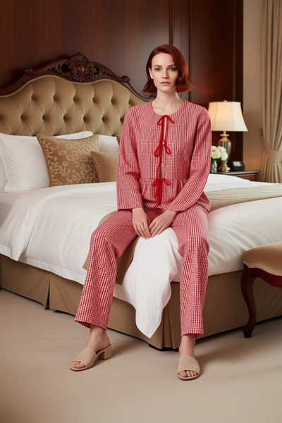 PayBuy Women's Red Plaid Woven Pajama Set Functional Durable Quality Comfortable Aesthetic Stylish