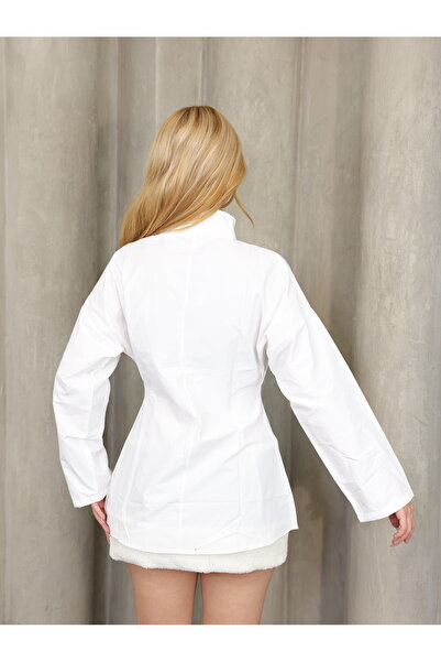 GRODYT Grody.T Zippered Women's Shirt Waist Part Shaping / Sculpting Light Slim Fit Long Sleeve Poplin Fabric