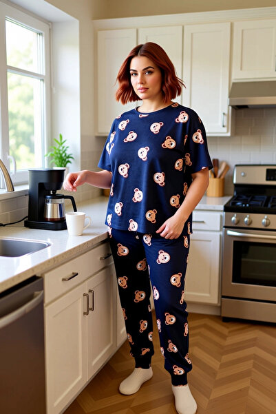 PayBuy Teddy Bear Patterned Crew Neck Pajama Set Women's Functional Durable Quality Comfortable Stylish