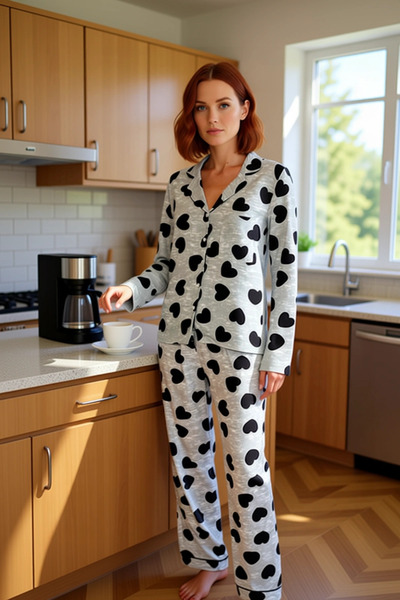 PayBuy Women's Bow Patterned Viscose Pajama Set Functional Durable Quality Comfortable Aesthetic Stylish