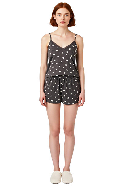 PayBuy Women's Heart Patterned Thin Strap V-Neck Pajama Set Functional Durable Quality Aesthetic