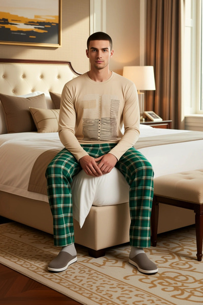 PayBuy Ανδρικό σετ πιτζάμες με καρό σχέδιο ανθρακί με λαιμόκοψη, λειτουργικό, ανθεκτικό, κομψό