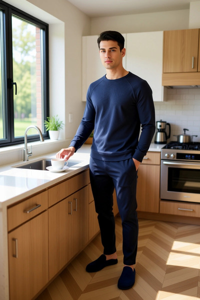 PayBuy Чоловічий комплект піжами з вафельної тканини з V-подібним коміром, світло-хакі, функціональний, міцний, якісний, зручний