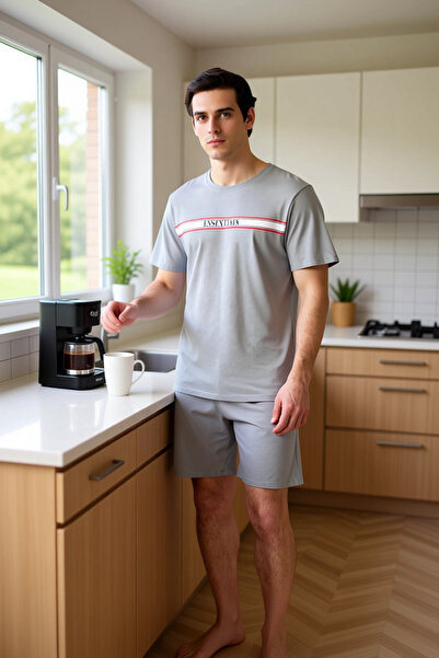 PayBuy Men's Crew Neck Printed Knitted Pajama Set Functional Durable Quality Comfortable Stylish