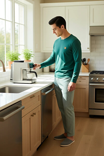 PayBuy Ανδρικό σετ πιτζάμες με μακρυμάνικο λαιμόκοψη με κέντημα, λειτουργικό, ανθεκτικό, ποιοτικό και μοντέρνο