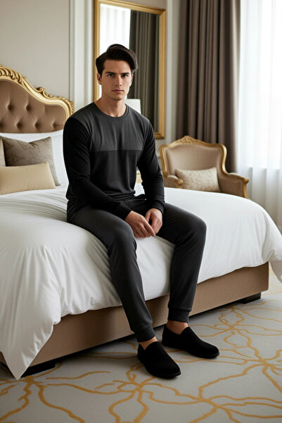 PayBuy Men's Anthracite Melange Color Block Pajama Set Functional Durable Quality Comfortable Stylish