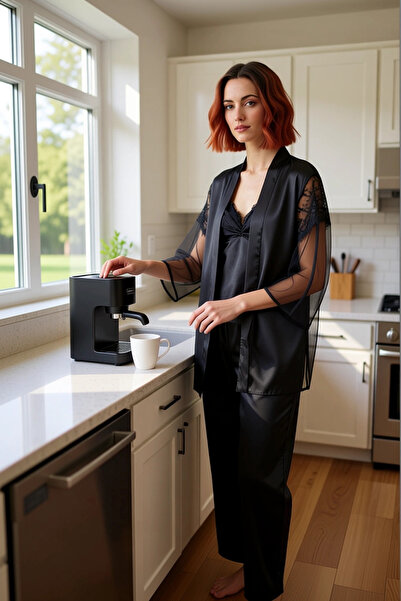 PayBuy Set de pijamale și kimono din satin cu decolteu în V pentru femei, fără mâneci, funcțional, durabil, de calitate, sport