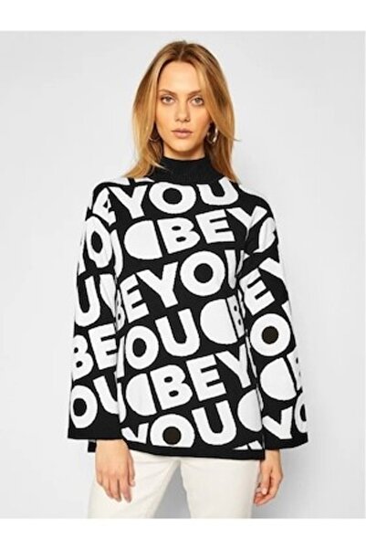 Desigual Pulover cu model text Toronto, Negru/Alb, L