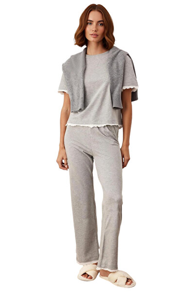 PayBuy Women's Melange Crew Neck Short Sleeve Pajama Set Functional Durable Quality Aesthetic