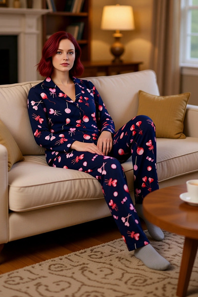 PayBuy Women's Heart Printed Shirt Collar Pajama Set Functional Durable Quality Comfortable Stylish