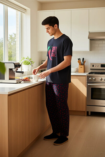 PayBuy Kadin Biber Printed Pajama Set Crew Neck Regular Cut Functional Durable Modern