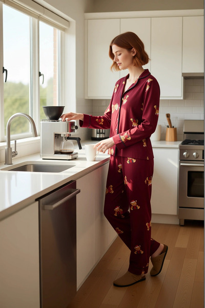 PayBuy Women's Teddy Bear Pajama Set Shirt Collar Long Sleeve Functional Durable Quality Aesthetic