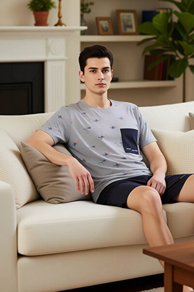 PayBuy Muški okrugla kragna kratki rukav Štampano Pleteno pidžama set funkcio...