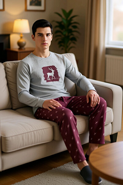 PayBuy Men's Geyik Printed Crew Neck Pajama Set Functional Durable Quality Comfortable Stylish