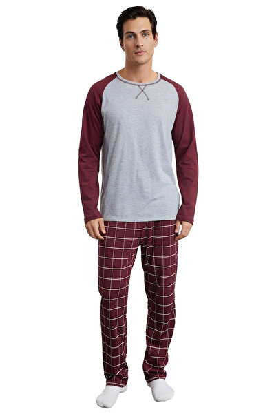 PayBuy Men's Crew Neck Checkered Pajama Set Long Sleeve Functional Durable Quality Aesthetic