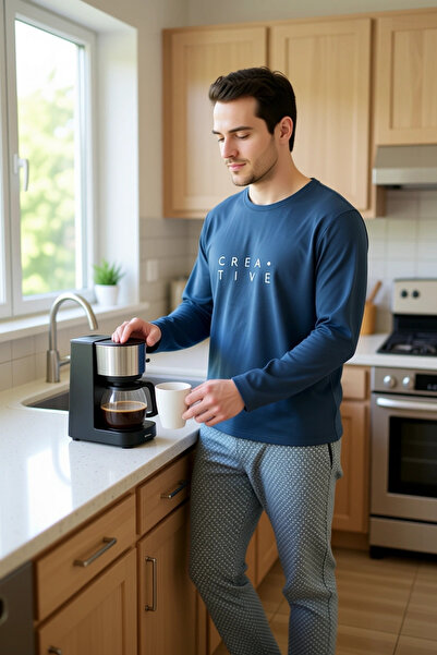 PayBuy Men's Geometric Pattern Crew Neck Pajama Set Functional Durable Quality Aesthetic