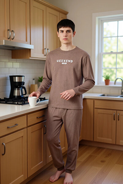 PayBuy Men's Slogan Printed Crew Neck Long Sleeve Pajama Set Functional Durable Quality