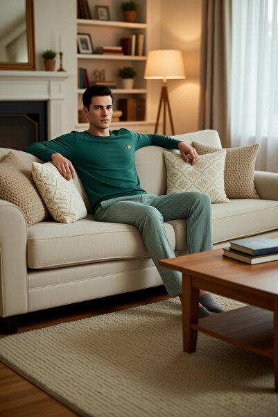 PayBuy Ανδρικό σετ πιτζάμες με μακρυμάνικο λαιμόκοψη με κέντημα, λειτουργικό, ανθεκτικό, ποιοτικό και μοντέρνο