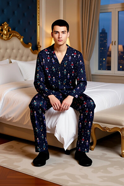 PayBuy Σετ ανδρικές πιτζάμες με θέμα την Πρωτοχρονιά Πλεκτό πουκάμισο με γιακά κανονική εφαρμογή 100% βαμβάκι Λειτουργικό και κομψό