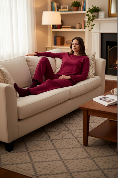 PayBuy Set de pijamale cu mâneci lungi guler rotund pentru femei, cu volane, ...