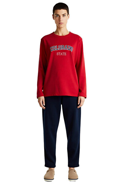 PayBuy Women's Red Slogan Embroidered Fleece Pajama Set Functional Durable Quality Comfortable Stylish