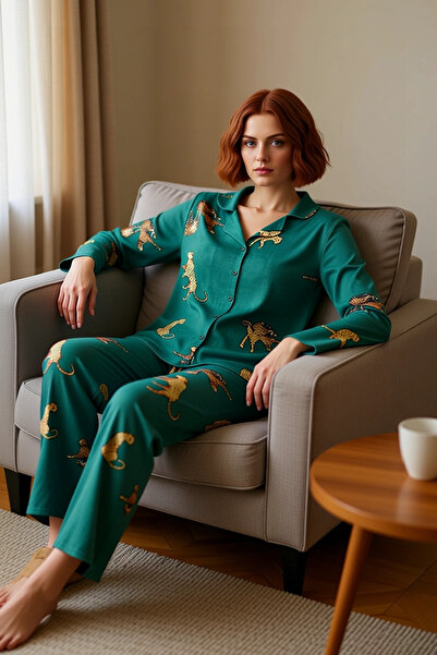 PayBuy Women's Tiger Pattern Shirt and Pants Pajama Set Functional Durable Quality Comfortable