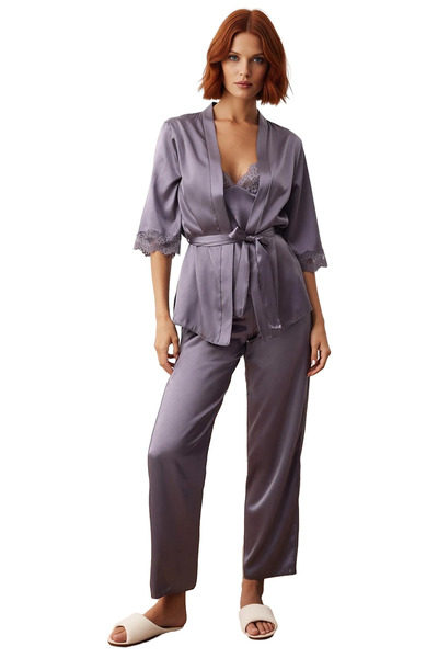 PayBuy Women's Lace Detailed Satin Woven Pajama Set Functional Durable Quality Comfortable Stylish