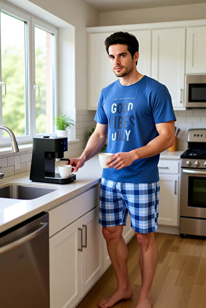 PayBuy Ανδρικό κοντομάνικο σετ πιτζάμες με τύπωμα με λαιμόκοψη, λειτουργικό, ανθεκτικό, ποιοτικό και μοντέρνο