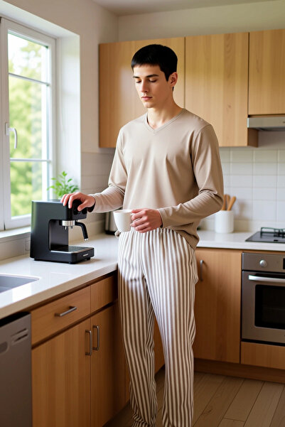 PayBuy Ανδρικό σετ πιτζάμες με ρίγες βιζόν, πλεκτό, κανονική εφαρμογή, λειτουργικό, ανθεκτικό, ποιοτικό, άνετο